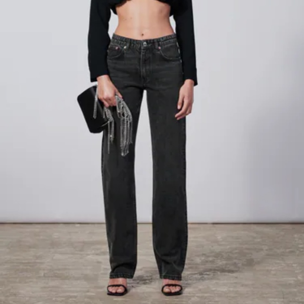 Zara Black Fray THE NESS FULL LENGTH straight leg JEANS